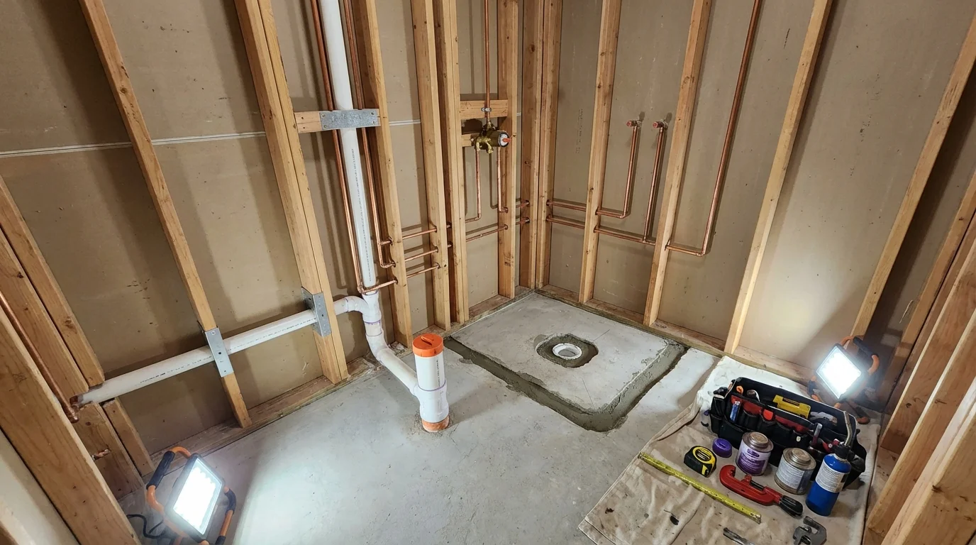 Bathroom rough-in plumbing during remodel by Johns Plumbing LLC in Alexander City