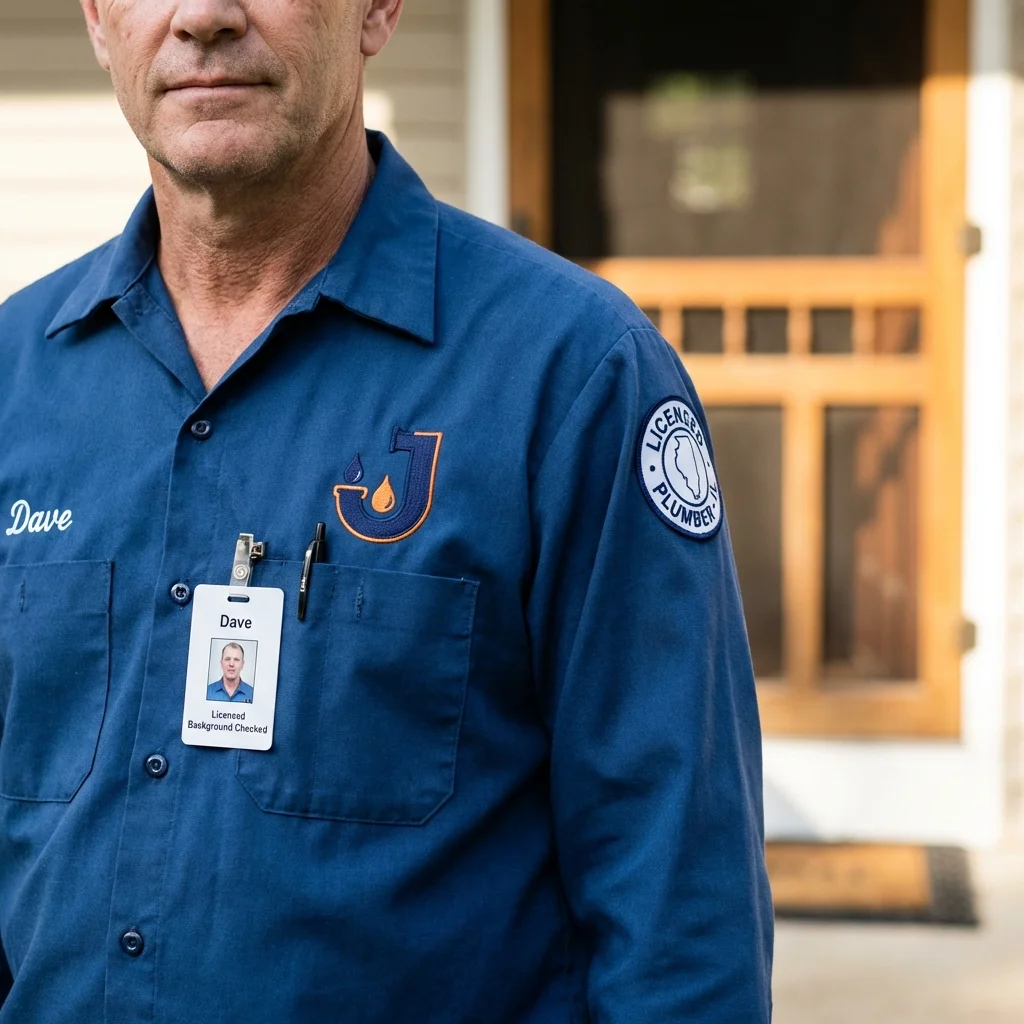 Licensed plumber showing ID badge in Alexander City, AL