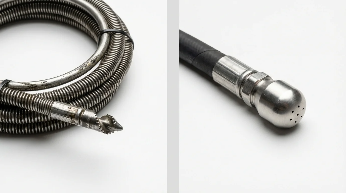 Drain snake cable and hydro jetting nozzle used for drain cleaning in Alexander City, AL